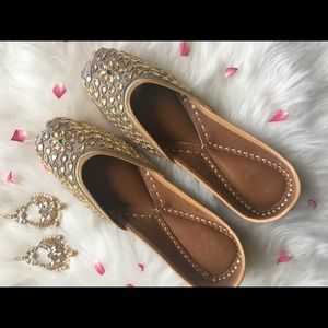 Gray kundan embroidered jutti indian flat shoes